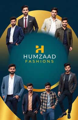 A stylish and modern cover design for a men's clothing brand called 'Humzaad Fashions'