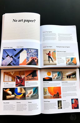 A comprehensive and visually appealing catalog showcasing various types of art paper, including textured, glossy, and recycled options
