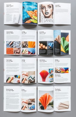 A comprehensive and visually appealing catalog showcasing various types of art paper, including textured, glossy, and recycled options