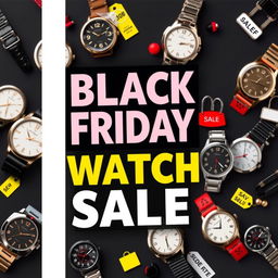A vibrant and eye-catching Black Friday banner promoting a hand watch sale