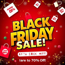 A vibrant and eye-catching Black Friday banner featuring bold, dynamic typography that reads 'Black Friday Sale!' in large letters