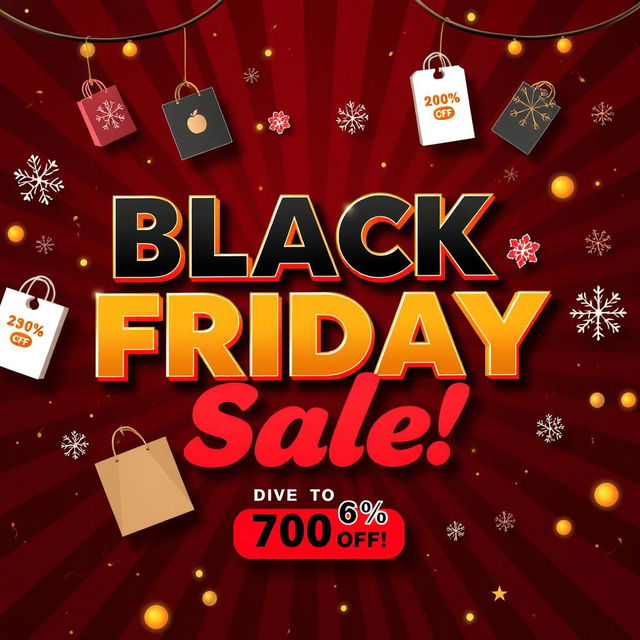 A vibrant and eye-catching Black Friday banner featuring bold, dynamic typography that reads 'Black Friday Sale!' in large letters