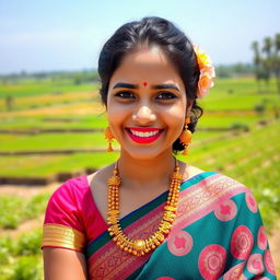 A portrait of a beautiful, elegant Bengali woman in traditional attire