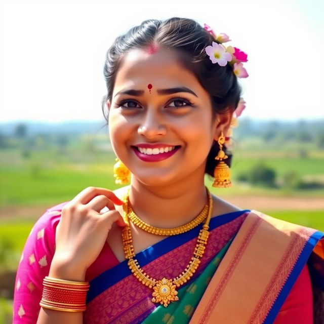 A portrait of a beautiful, elegant Bengali woman in traditional attire