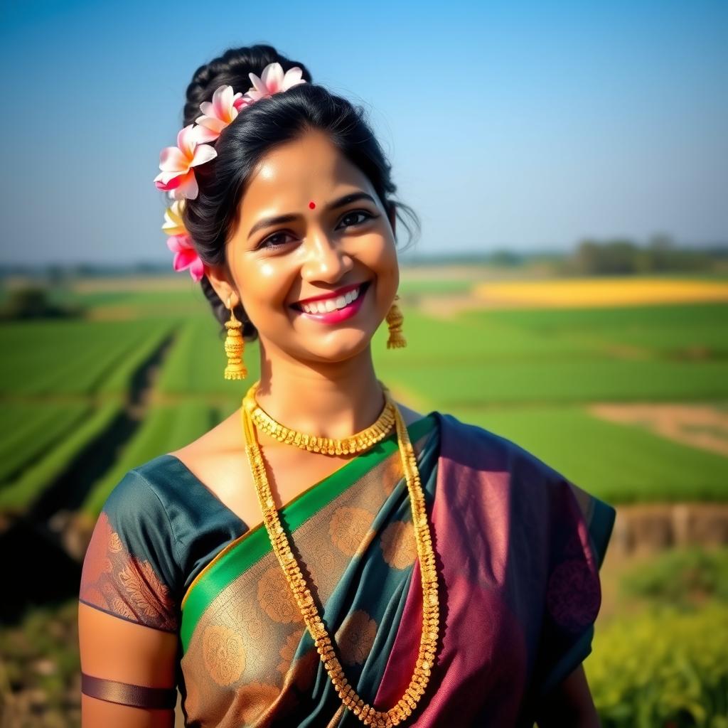 A portrait of a beautiful, elegant Bengali woman in traditional attire