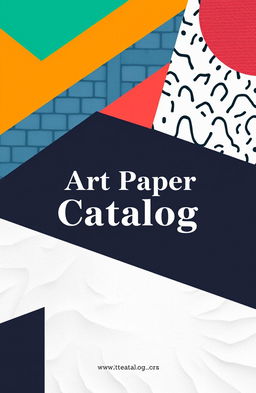 A modern catalog cover design for art paper, featuring a minimalist aesthetic with bold geometric shapes and a vibrant color palette