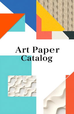 A modern catalog cover design for art paper, featuring a minimalist aesthetic with bold geometric shapes and a vibrant color palette