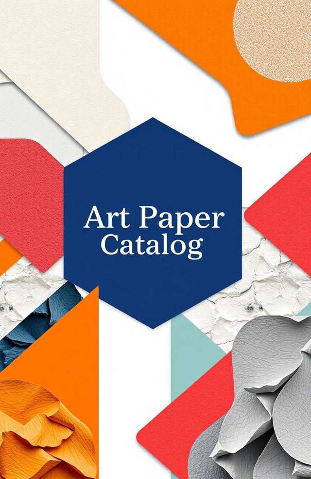 A modern catalog cover design for art paper, featuring a minimalist aesthetic with bold geometric shapes and a vibrant color palette