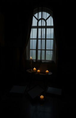 A dark romantic scene featuring blank photographs that evoke mystery and intrigue