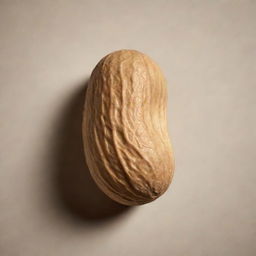 A realistic depiction of a single, perfectly textured peanut with shell on, lit beautifully from one side creating striking shadows