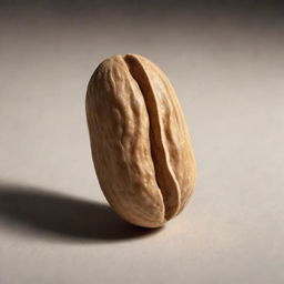 A realistic depiction of a single, perfectly textured peanut with shell on, lit beautifully from one side creating striking shadows