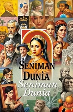 A captivating book cover design featuring a collage of famous world artists and their iconic artworks