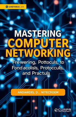 A visually compelling book cover design for 'Mastering Computer Networking: Foundations, Protocols, and Practical Applications'