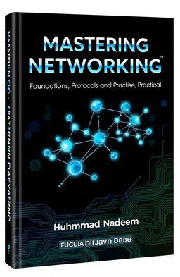 A visually appealing book cover for 'Mastering Networking: Foundations, Protocols, and Practical Applications' by Muhammad Nadeem