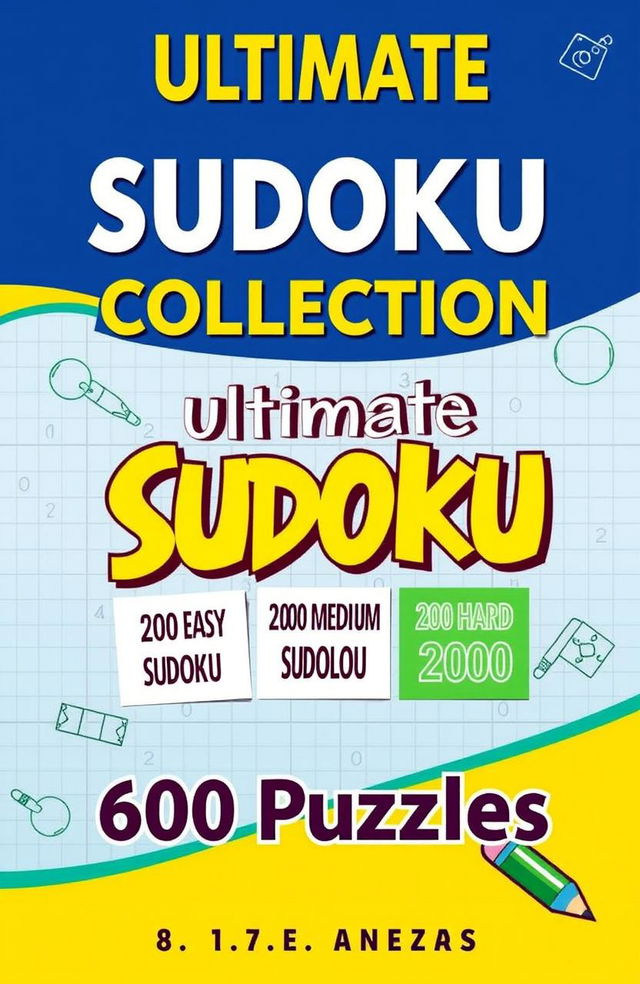 A beautifully designed book cover for a Sudoku puzzle book titled 'Ultimate Sudoku Collection: 600 Puzzles'