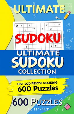 A beautifully designed book cover for a Sudoku puzzle book titled 'Ultimate Sudoku Collection: 600 Puzzles'
