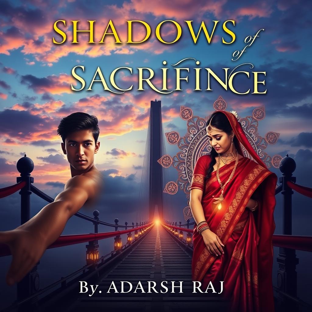 A surreal, dreamlike book cover for 'SHADOWS of SACRIFICE'