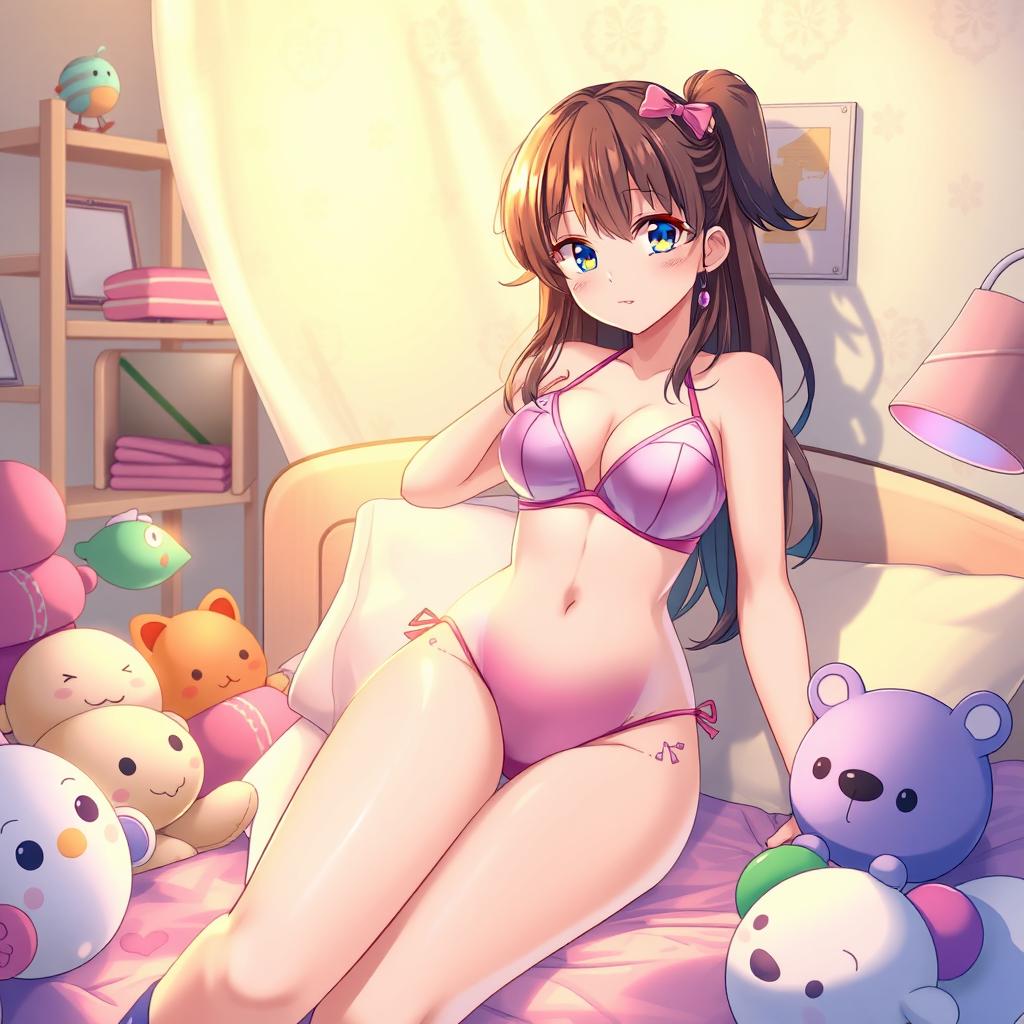 A vibrant and detailed illustration featuring anime-style characters in a cozy bedroom setting