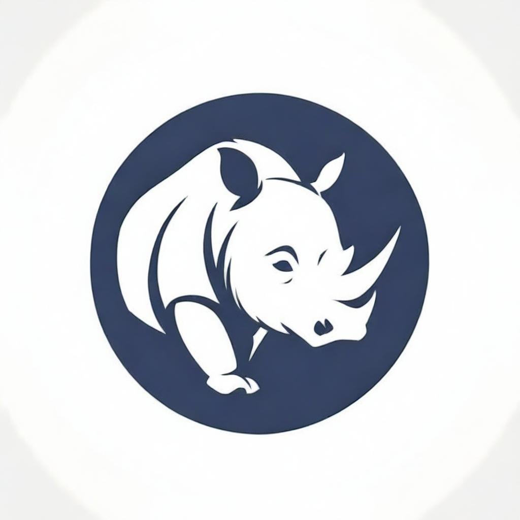 A stylized logo featuring a powerful rhinoceros.