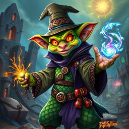 A dynamic and colorful kobold sorcerer depicted in a fantasy setting