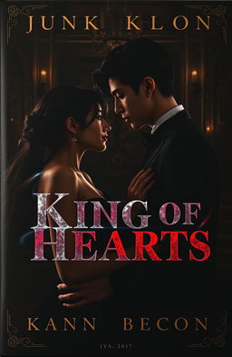 A dark, romantic book cover featuring Jungkook and Delilah in close proximity, surrounded by deep shadows and low, moody lighting