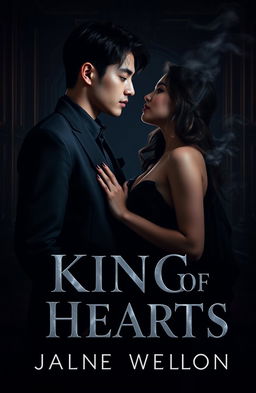 A dark, romantic book cover featuring Jungkook and Delilah in close proximity, surrounded by deep shadows and low, moody lighting