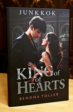 A dark, romantic book cover featuring Jungkook and Delilah in close proximity, surrounded by deep shadows and low, moody lighting