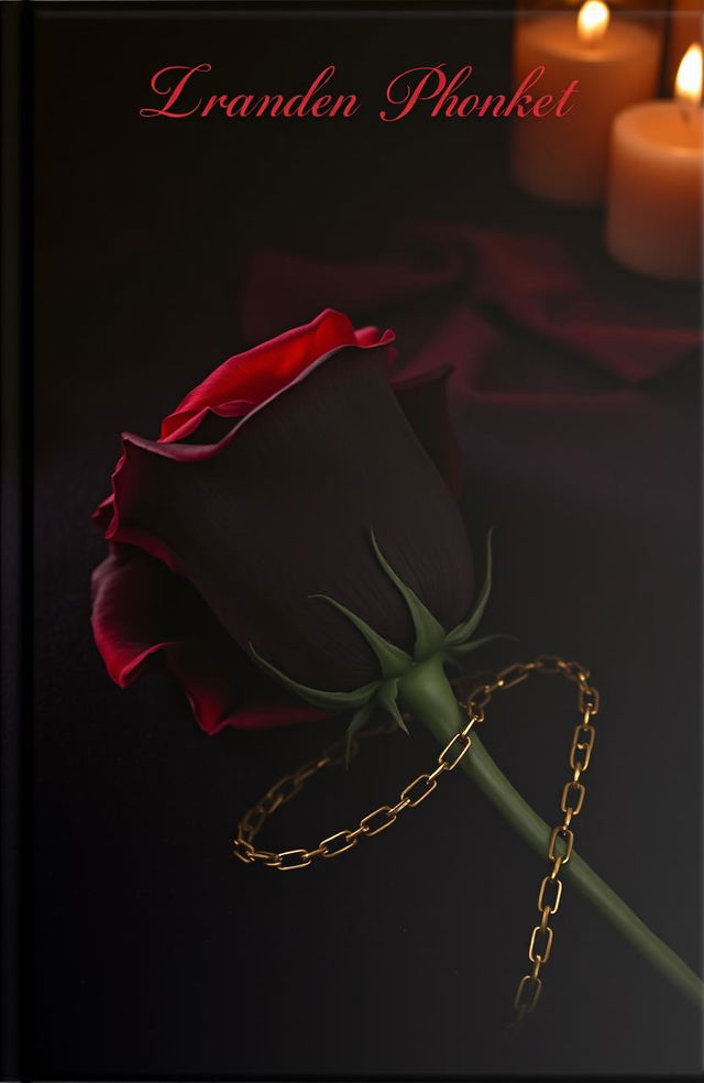 A dark, luxurious book cover featuring a black rose with subtle red undertones, elegantly resting on a textured dark background resembling velvet or worn leather