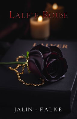 A dark, luxurious book cover featuring a black rose with subtle red undertones, resting on a textured background resembling velvet or worn leather