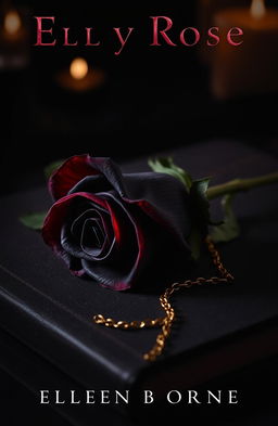 A dark, luxurious book cover featuring a black rose with subtle red undertones, resting on a textured background resembling velvet or worn leather