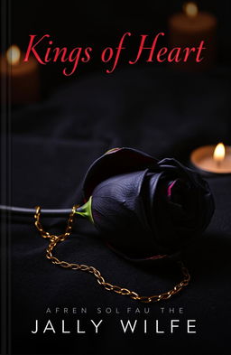 A dark, luxurious book cover featuring a black rose with subtle red undertones, resting on a textured, dark background that resembles velvet or worn leather