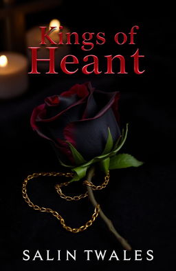 A dark, luxurious book cover featuring a black rose with subtle red undertones, resting on a textured, dark background that resembles velvet or worn leather
