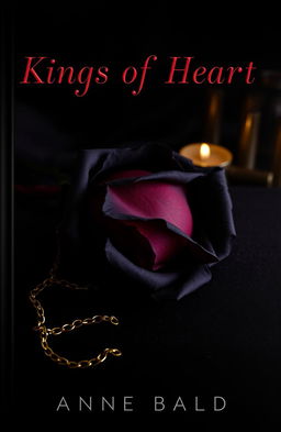 A dark, luxurious book cover featuring a black rose with subtle red undertones, resting on a textured, dark background that resembles velvet or worn leather