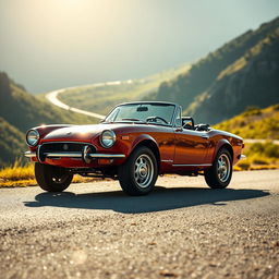 A Fiat 124 Spider 2000, featuring an elevated high suspension, striking a bold and adventurous appearance