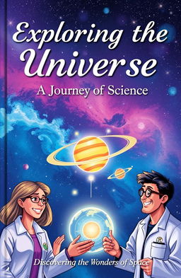 An engaging and visually appealing cover for a science book, featuring a vibrant illustration of a galaxy-filled night sky with twinkling stars and swirling nebulas
