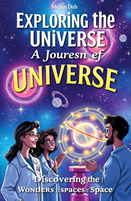 An engaging and visually appealing cover for a science book, featuring a vibrant illustration of a galaxy-filled night sky with twinkling stars and swirling nebulas