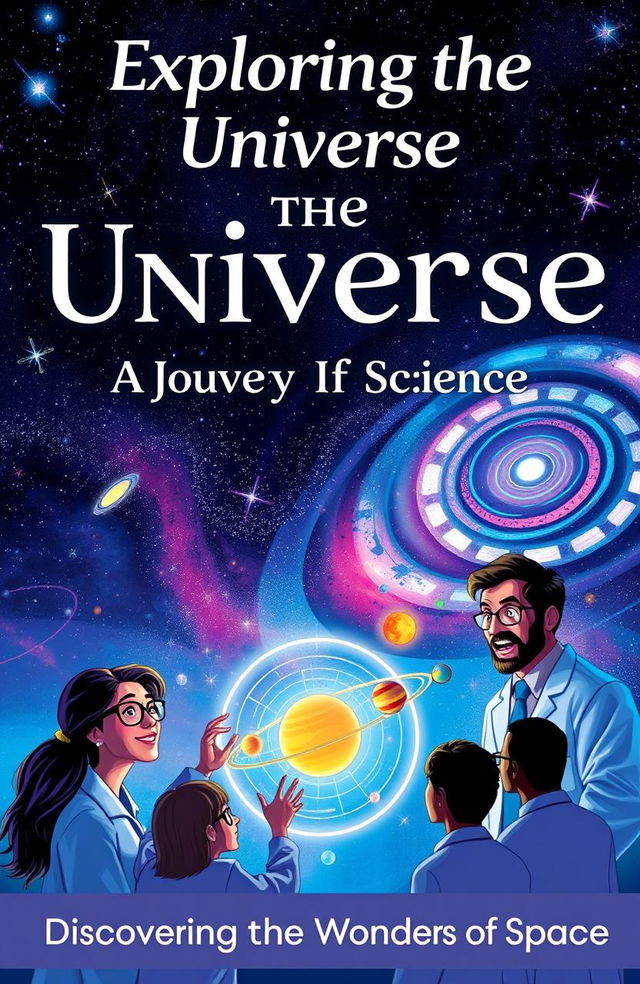 An engaging and visually appealing cover for a science book, featuring a vibrant illustration of a galaxy-filled night sky with twinkling stars and swirling nebulas