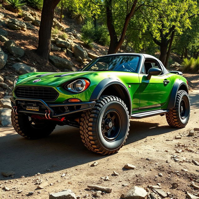 A striking Fiat 124 Spider 2000, transformed into an offroad widebody vehicle