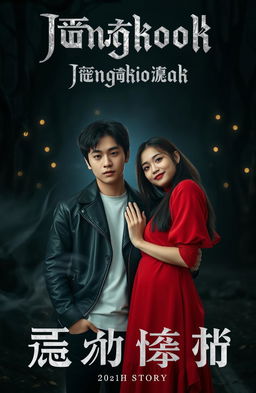 A moody, atmospheric cover showing Jungkook and Delilah in a dramatic scene
