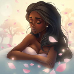 A stylized digital art piece depicting a serene, dreamlike landscape with soft pastel colors and surreal elements