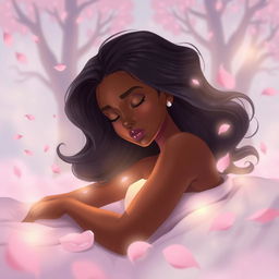 A stylized digital art piece depicting a serene, dreamlike landscape with soft pastel colors and surreal elements