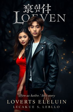 A moody and atmospheric cover featuring a young man resembling Jungkook in a fitted black leather jacket over a simple white shirt, showcasing a brooding charm