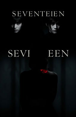 A dark themed album cover featuring the members of Seventeen, with dramatic lighting casting shadows on their faces