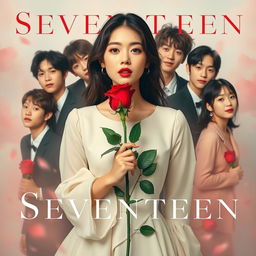 An album cover featuring the members of Seventeen, surrounded by a soft and artistic backdrop