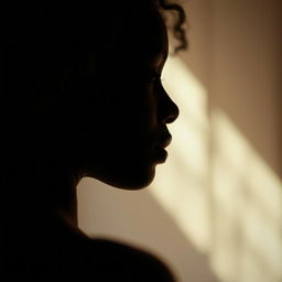A detailed close-up of a beautiful African American woman's silhouette in a serene and artistic setting, suggesting femininity and strength