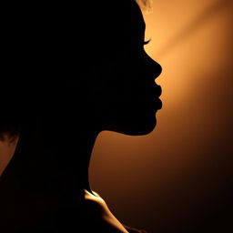A detailed close-up of a beautiful African American woman's silhouette in a serene and artistic setting, suggesting femininity and strength