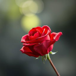 A captivating and stunning artwork featuring a single red rose in full bloom, set against a soft-focus background that enhances its beauty