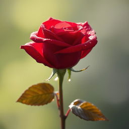 A captivating and stunning artwork featuring a single red rose in full bloom, set against a soft-focus background that enhances its beauty