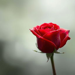 A captivating and stunning artwork featuring a single red rose in full bloom, set against a soft-focus background that enhances its beauty