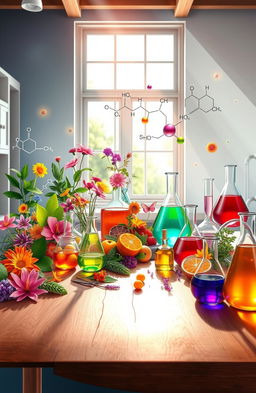 A visually stunning and detailed illustration showcasing the concept of organic chemistry in natural substances